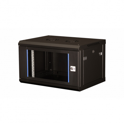 Шкаф 19" телекоммуникационный настенный, 6U 368x600х450 мм, дверь стекло, черный